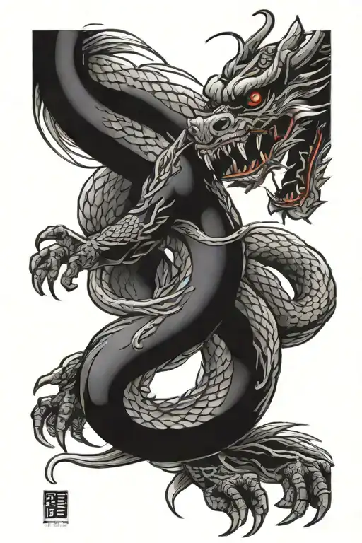 Japanese Dragon Wrapped And Samurai Warrior