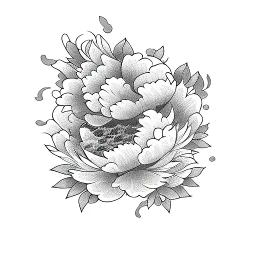 Peony With Koi Fish And Black Background