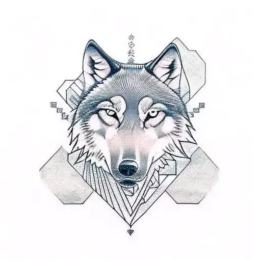 A Traditional Tattoo Of A Wolf And An Equal Sign Intertwined To Symbolize Unity
