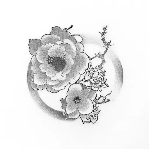 Kaizen Symbol With Cherry Blossom Flower In The Background