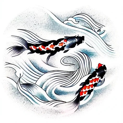 Koi Fish With Ccean Waves In Side Of The Body