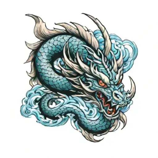 Dragon With Blue Flames Left Arm Sleeve