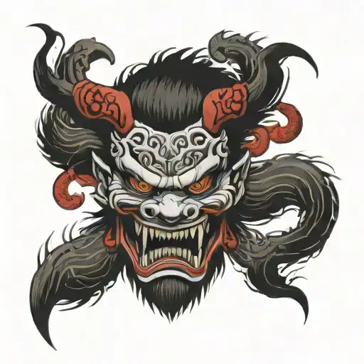 Oni Mask Split In Half With Fu Dog