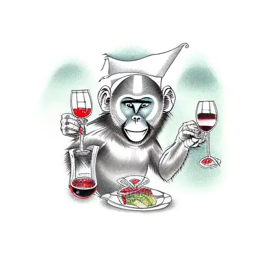 A Wine Glass And A Monkey Sharing A Toast