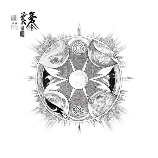 A Moon Phases In Line Design Incorporated Into A Martial Arts Scene