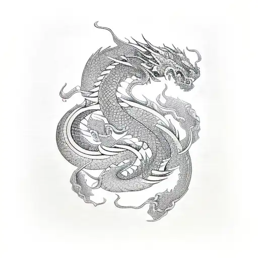 An Intricate Design Of Intertwined Dragons And Fish