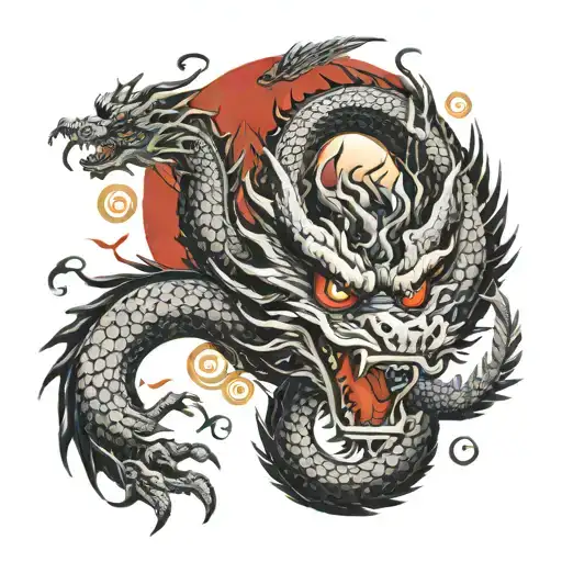 Big Chinese Dragon With The Blood Moon Of Tsukuyomi