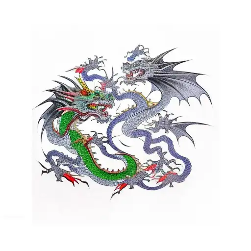 Dragon Fighting A Samurai With A Cherry Tree In Background