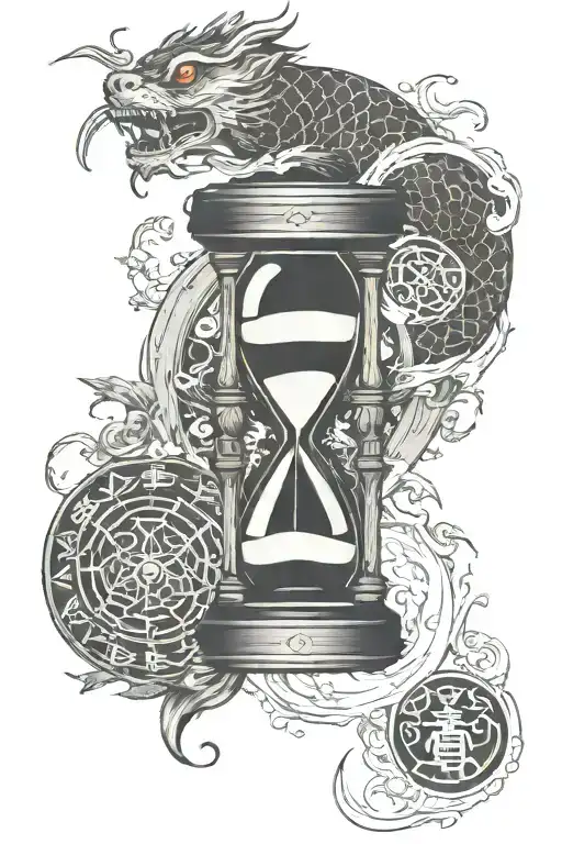 Hourglass And Ouroboros With Signs Of The Elements