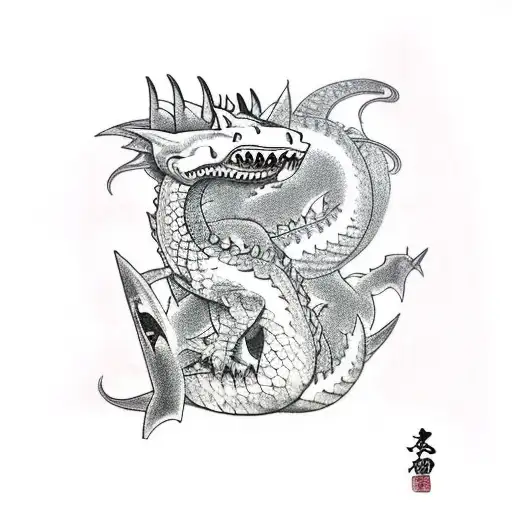 A Dragon Surrounded By A Shark
