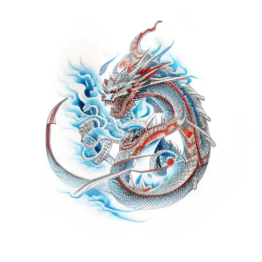 Samurai Turned Fire And Ice Dragon