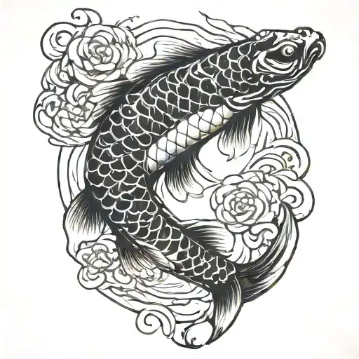 Koi Fish Swimming Upstream