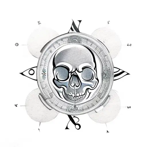 A Skull With A Compass And A Flower