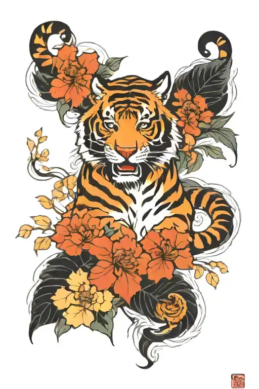 Tiger And Sampaguita Flower And Maple Leaf