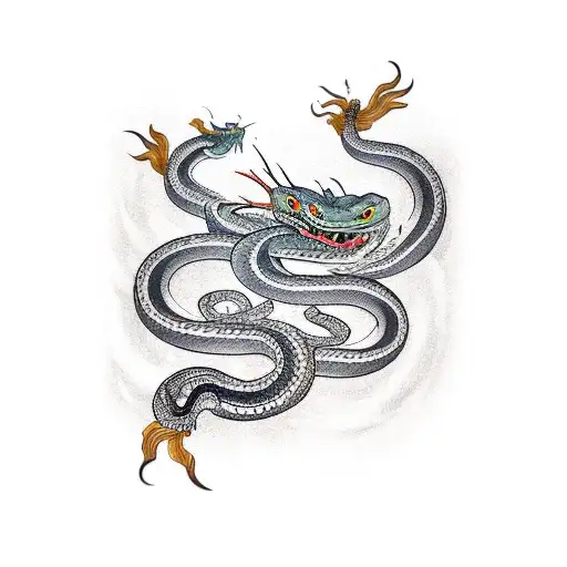 Snake Snake Fighting With A Dragon And Beaver