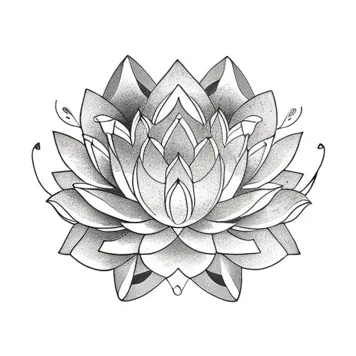 Lotus Flower With Birds On Both Sides