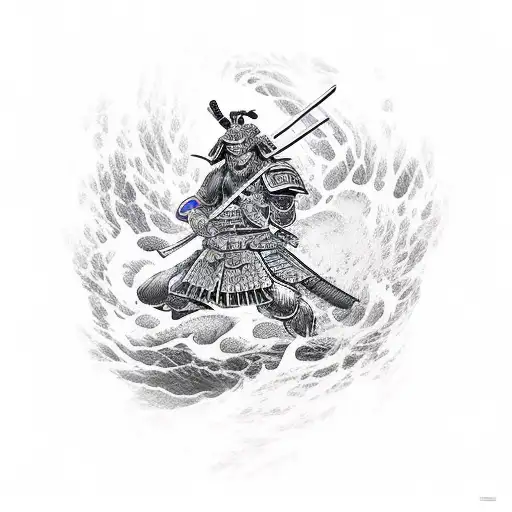 A Samurai Battling A Mythical Creature From Greek Mythology In A New-school Style