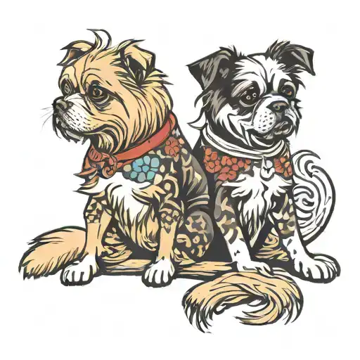 Shorkie And Morgue Dog Brothers With Paws On Each Others Backs