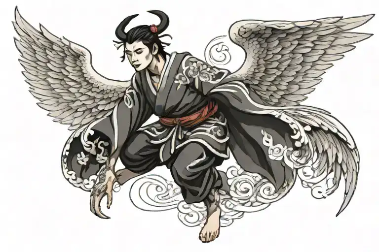 Warrior With Angel Wings Spread Wide