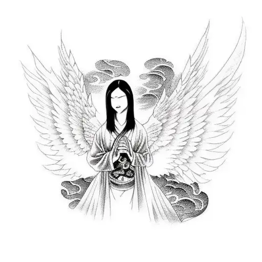 Angel With Hoodie Ascending Into Heaven With A Baby In Each Arm