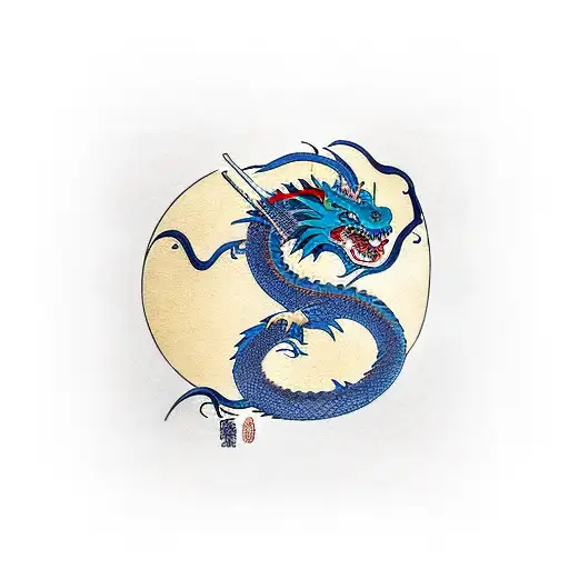 Samourai And Dragon And Torii Gate And Sakura And Mont Fuji Mixed Altogether