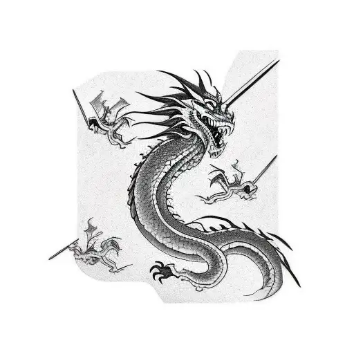 In The Half Arm From Shoulder A Dragon Fights A Samurai