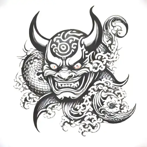 Oni Demon Mask And Dolphin And Money