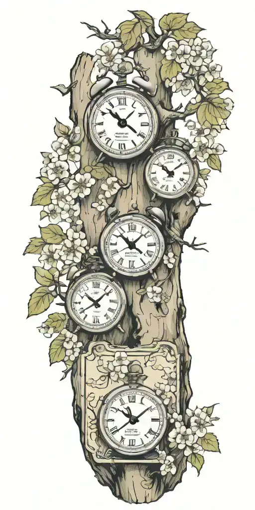 Birch Tree With 3 Clocks