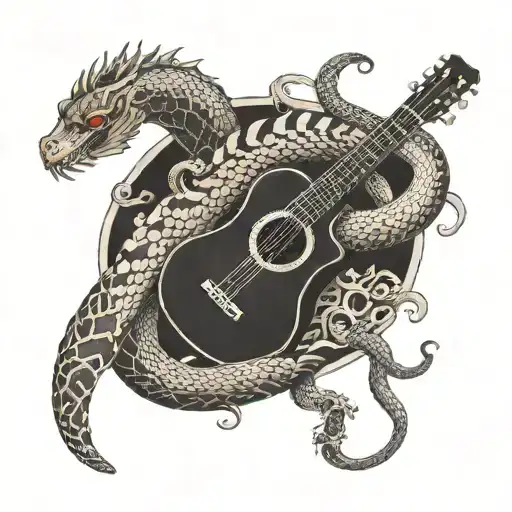 Acoustic Guitar Surrounded By A Snake Dragon