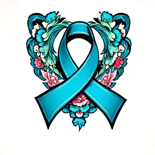 Cervical Cancer Ribbon Japanese Style Tattoo Featuring