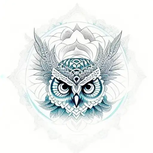 An Intricate Mandala Design Incorporating Hiking Gear And An Owl In The Center