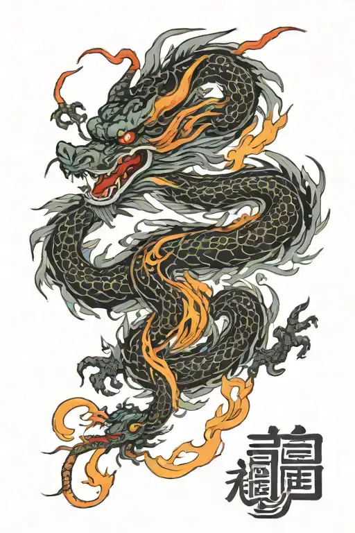 Black Chinese Dragon Wrapped Loosely Breathing Fire