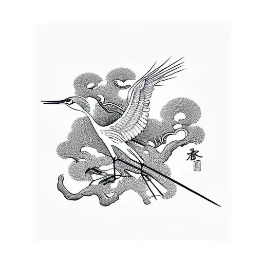 Crane Bird With Forest Fire