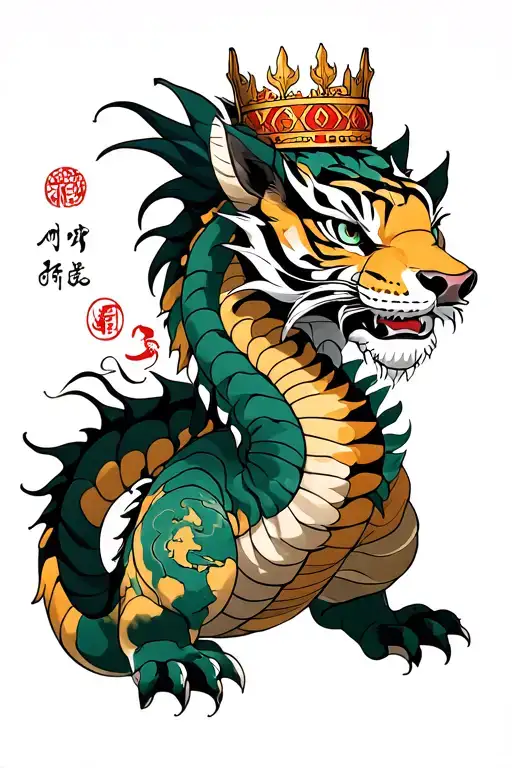 Earth Dragon With Water Tiger And Wood Pig Wearing A Crown