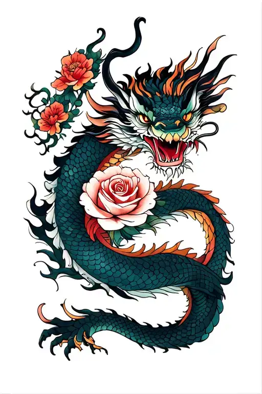 Japanese Dragon And Rose Wrapped