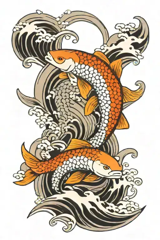 Waves And Koi Fish Swimming