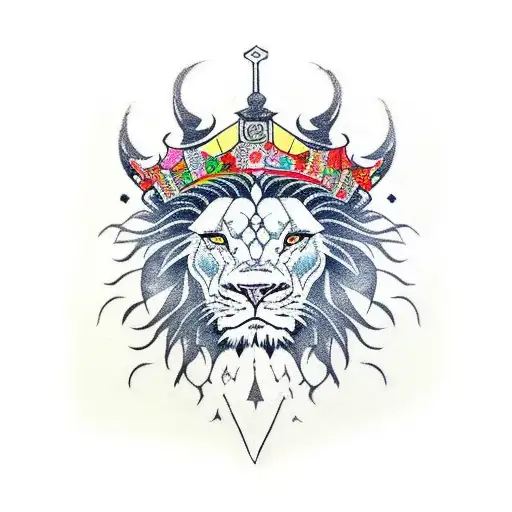 A Half Demon Half Lion Wearing A Crown And Holding The World