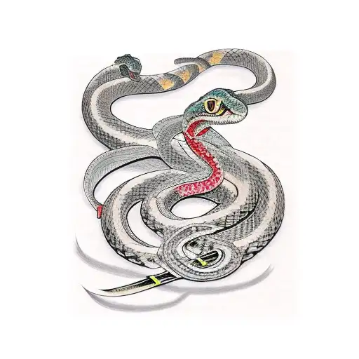 Snake With Katana And Sakura