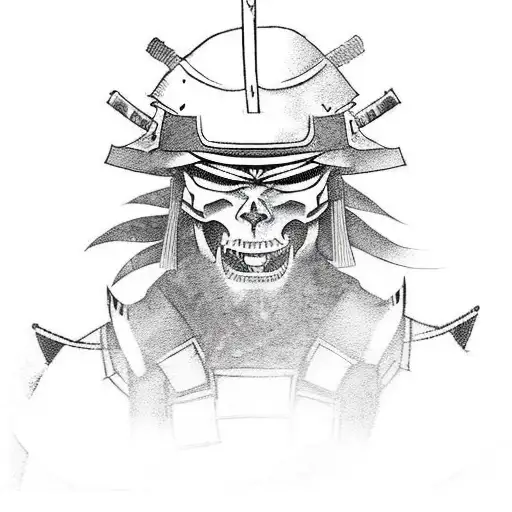 A Samurai Warrior With A Skull Helmet And A Katana In A Dynamic Pose