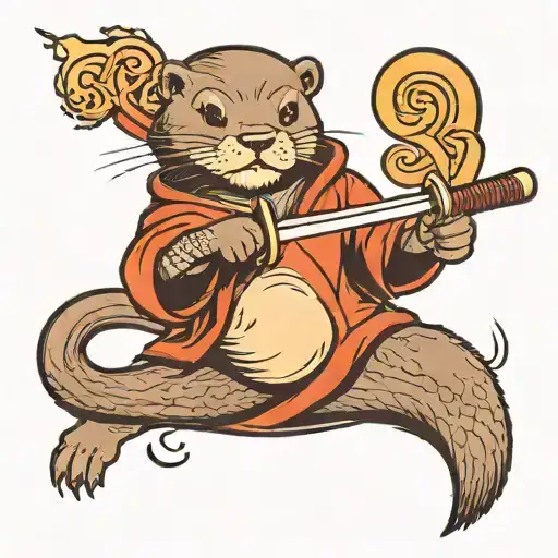 Cartoon Otter Holding A Sword