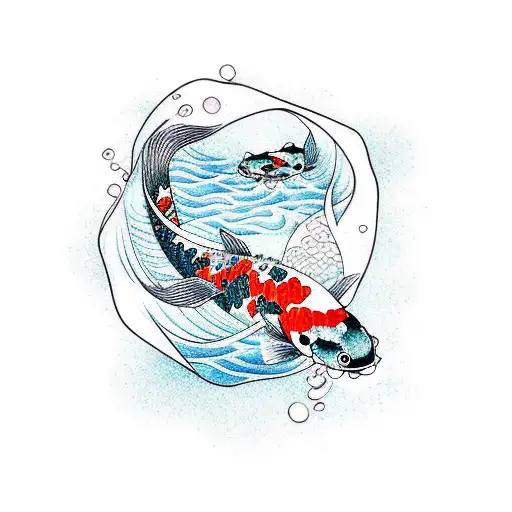 Koi Fish Swimming Upstream With Swirl Details Around It