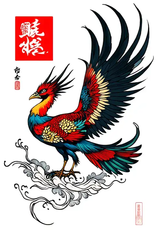 Japanese Phoenix Flying Intricate Patterns Incorporated