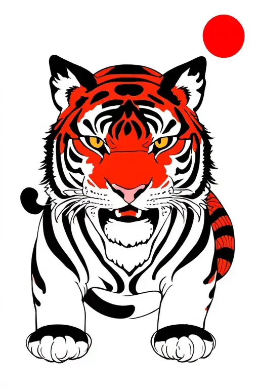 Prowling Japanese Tiger Red Sun Setting