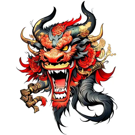 Demon Oni Samurai Style Full Arm Tattoo Sketch