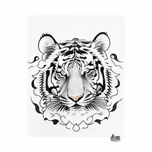 Tiger Full Body Stepping On Lotus Flower