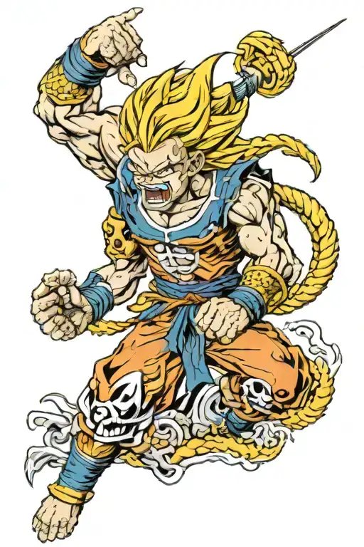 Skull Super Saiyan Goku Vs Toothbrush Monster Riding An Armored Bear