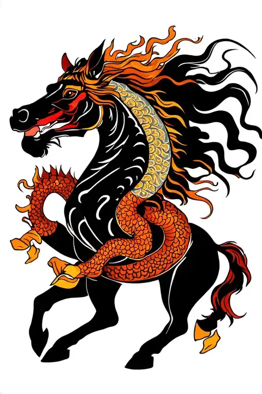 Dragon With Horse Galloping Mustang Horse