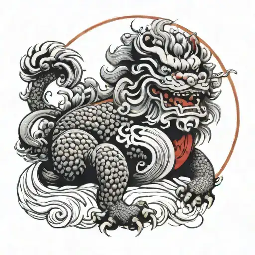 Create A Foo Dog Between Smoke With A Red Sun