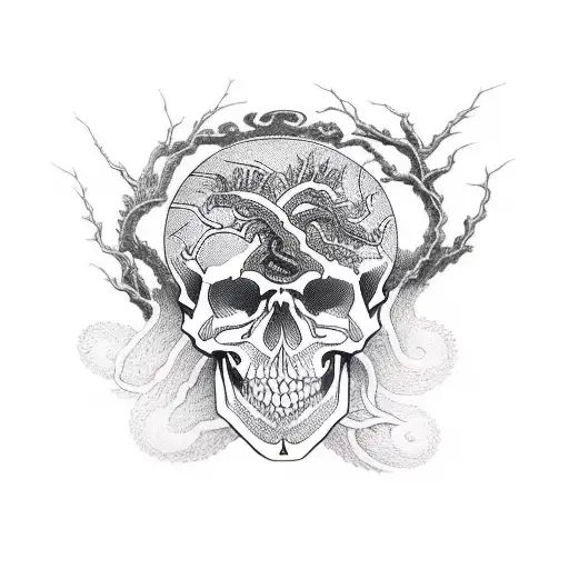 Ouroboros With Tree With Skull Roots In The Middle