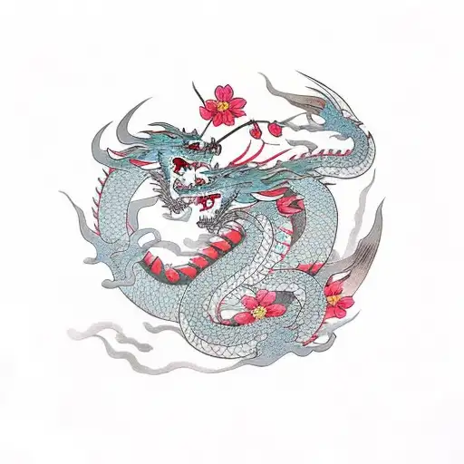 Dragon With Cherry Blossom